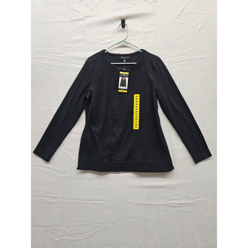 Rafaella Womens Black Long Sleeve V-Neck‎ Top Gold Chain Detail RSKFF053 Medium